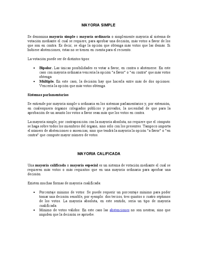Mayoría simple y cualificada | PDF