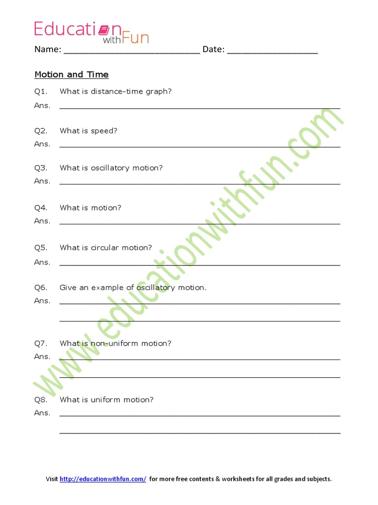 Motion and Time Worksheet | PDF