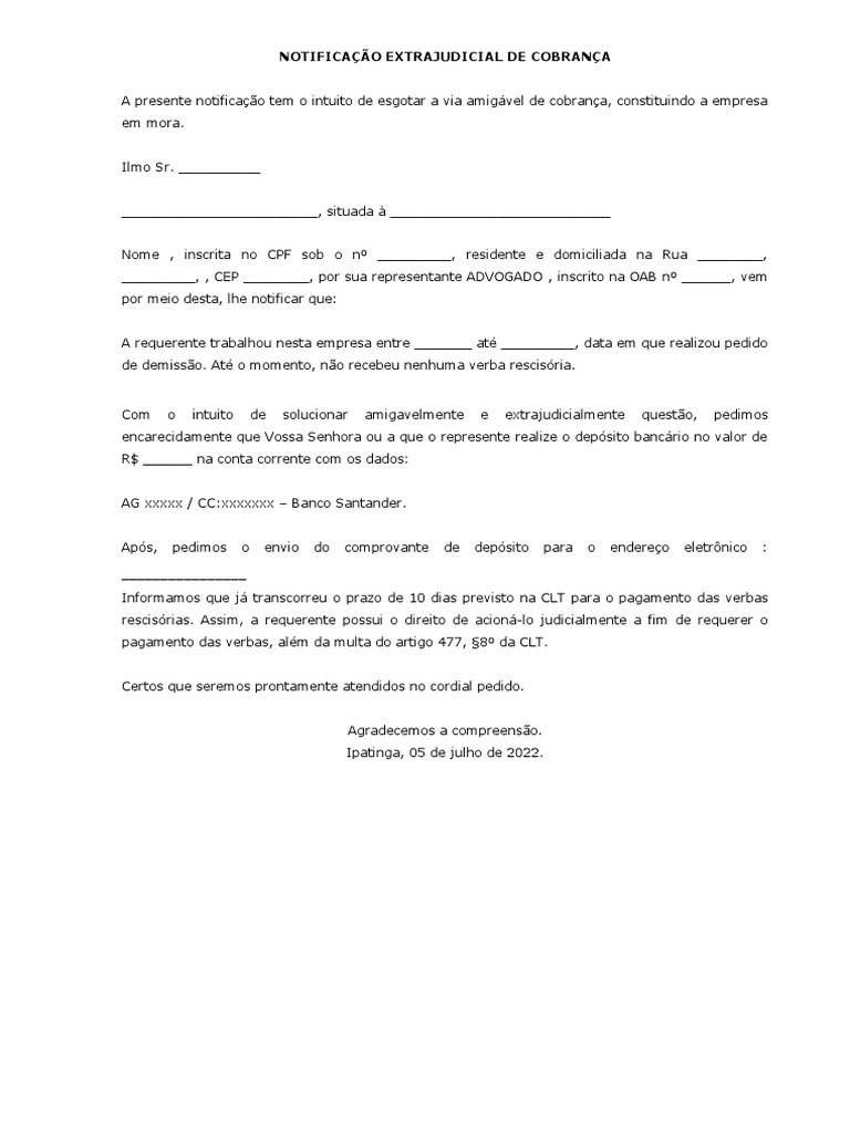 Notificação Extrajudicial de Cobrança | PDF