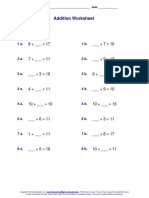 Addition Worksheet: Solve