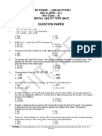 Question Paper: Ntse Stage - I (Delhi State) 003 - A (2020 - 21) (For Class - X) Mental Ability Test (Mat)