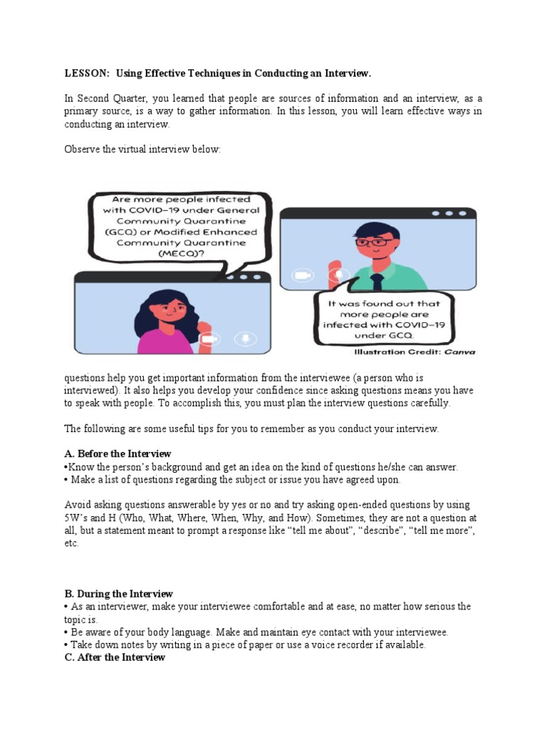 LESSON: Using Effective Techniques in Conducting An Interview | PDF ...