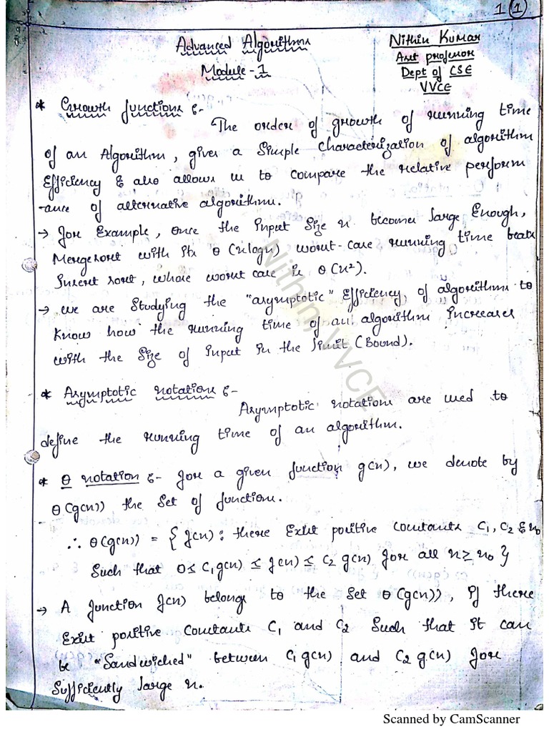 VTU Advance Algorithms Notes by Nithin, VVCE | PDF