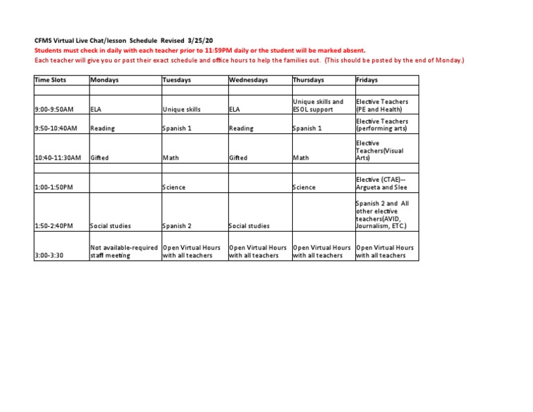 CFMS Virtual Schedule Student Schedule | PDF