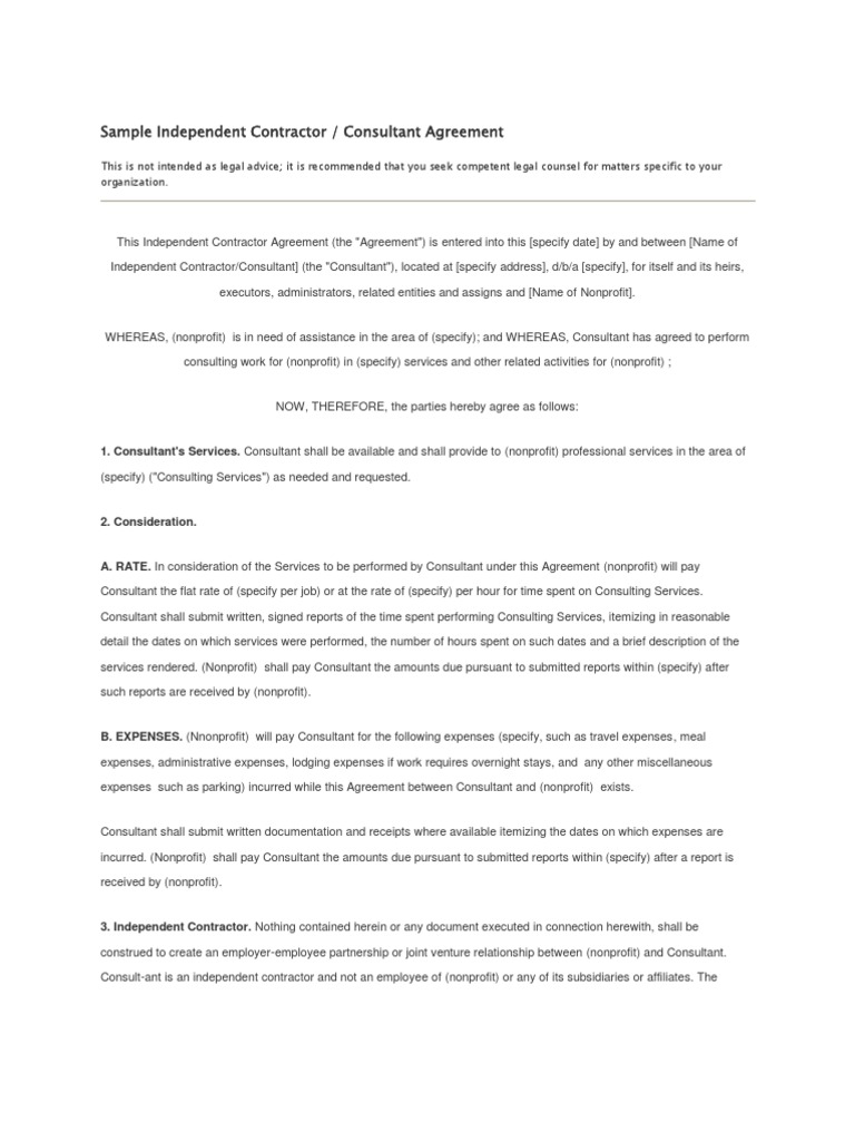 Sample Independent Contractor Contract | PDF | Law