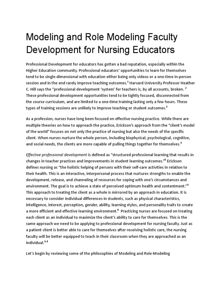 Modeling and Role Modeling Faculty Development For Nursing EducatorsFd