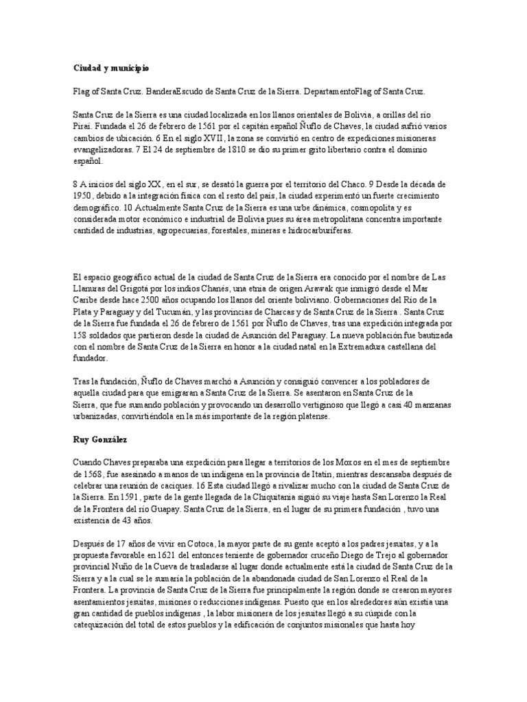 Santa Cruz de la Sierra: Origen y Desarrollo | PDF | América del Sur