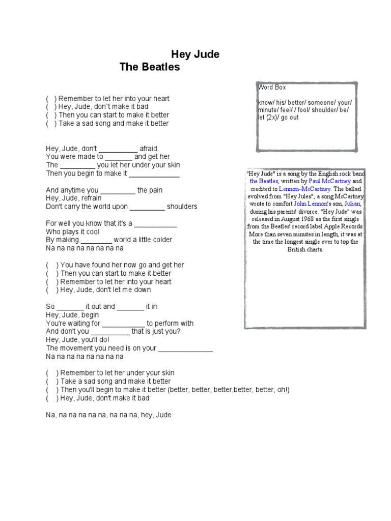 Hey Jude the Beatles Activities With Music Songs Nursery Rhymes 81014