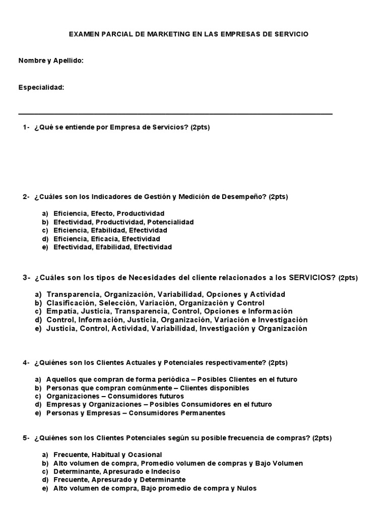 Examen Parcial de Marketing de Servicios | PDF | Marketing | Cliente