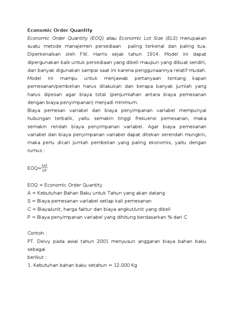 Contoh Soal Eoq Rop Safety Stock Berbagi Contoh Soal