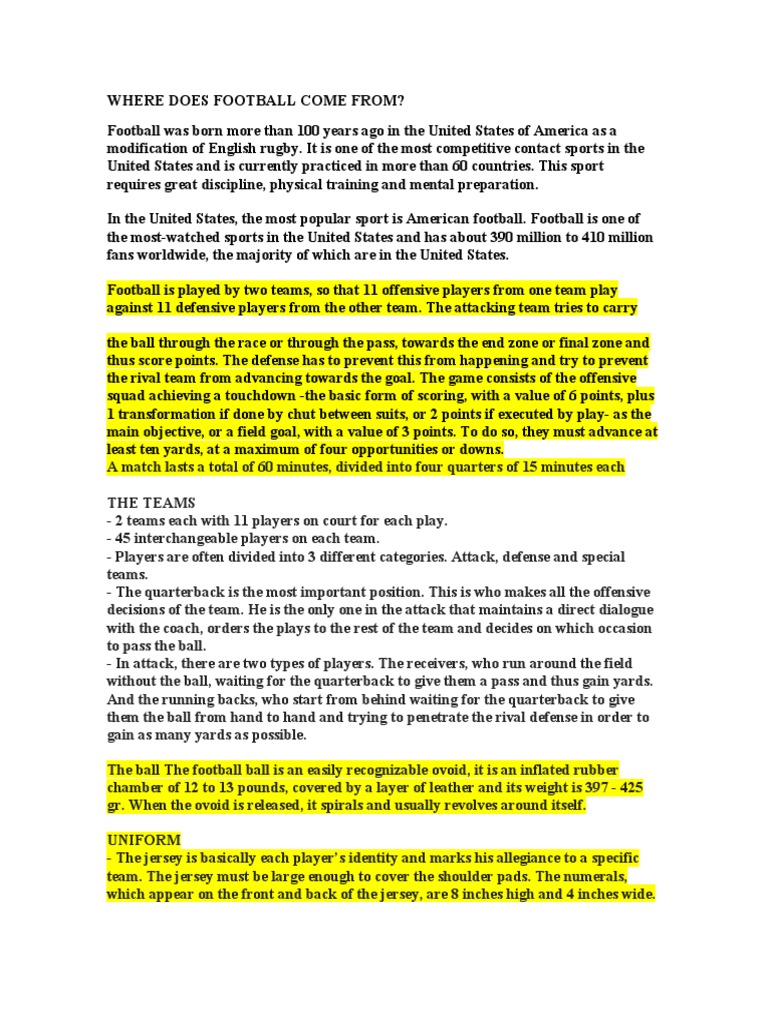 Where Does Football Come From PDF American Football Teams