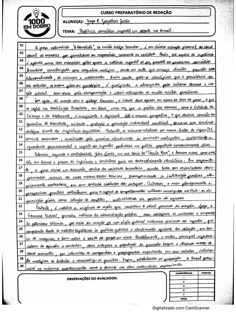 Yago Girão Redação Violência Doméstica Infantil PDF