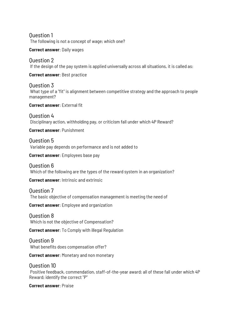 ERM Mcqs | PDF | Compensation And Benefits | Motivation