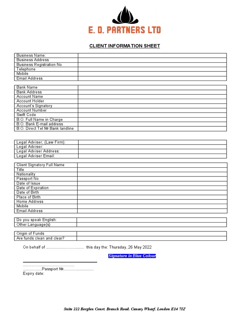 Client Information Sheet Template | PDF