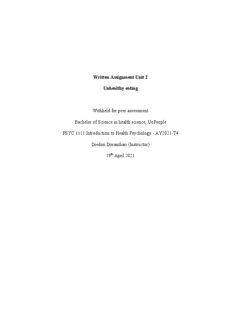 Written Assignment Unit 2 | PDF | Psychological Concepts | Psychology