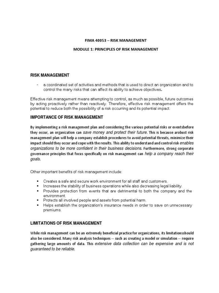Risk Management Principles Overview | PDF | Risk Management | Risk