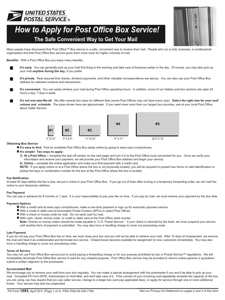 application letter for post office box number