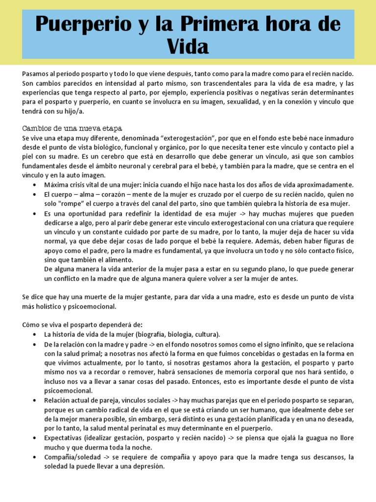 Puerperio y La Primera Hora de Vida PDF Depresión (estado de ánimo