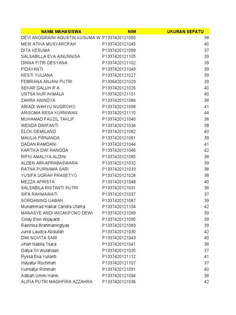 Ukuran Sepatu Regular 2 | PDF