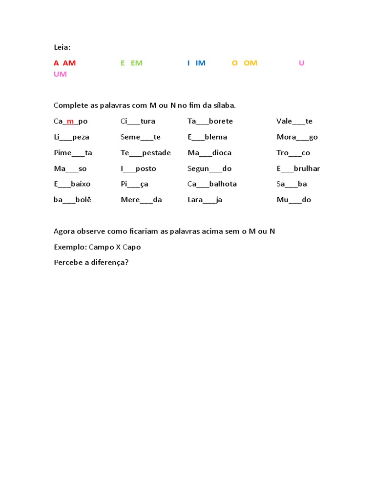 M e N Final de Sílaba | PDF | Artes Linguísticas e Disciplina
