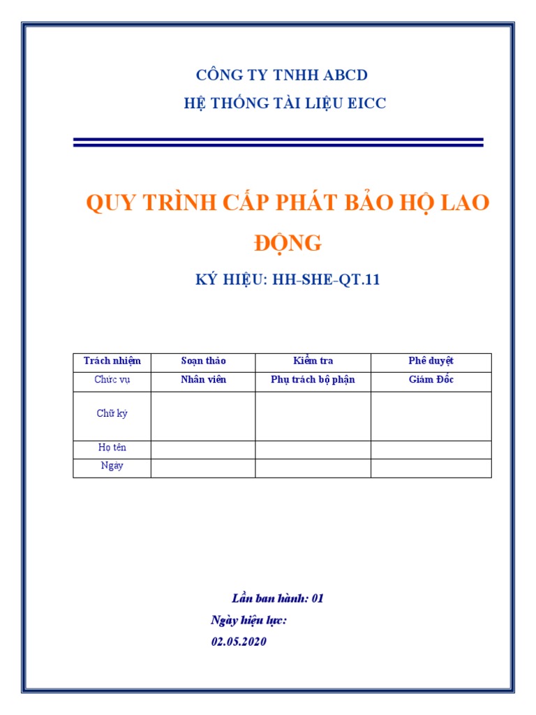 Quy trình cấp phát bảo hộ lao động-word | PDF