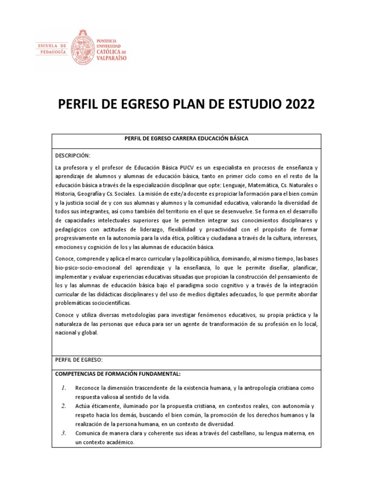 Perfil de Egreso Plan de Estudio 2022 Eba | PDF | Educación primaria ...