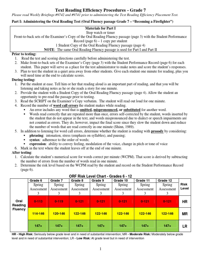 Grade 7 Reading Efficiency Test Guide | PDF | Reading Comprehension ...