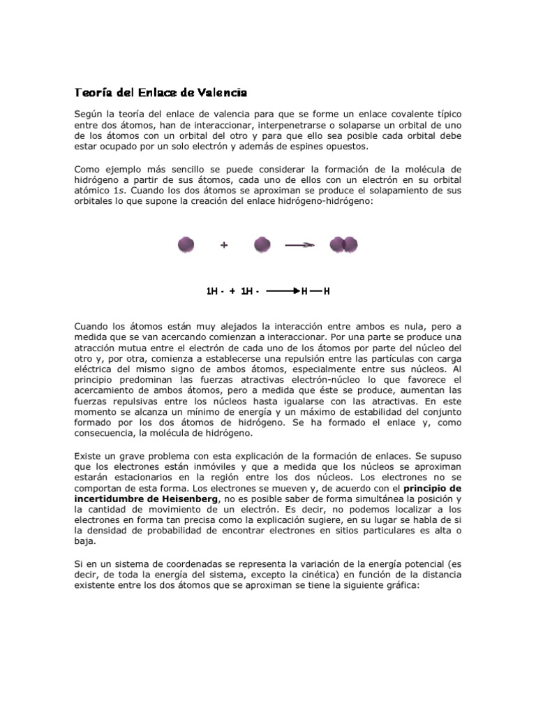Teoria de Enlace de Valencia | PDF | Enlace químico | Átomos