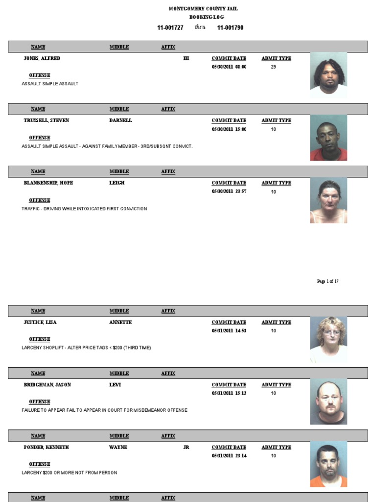 Jail Booking Log: May-June 2011 | PDF | Probation | Driving Under The ...
