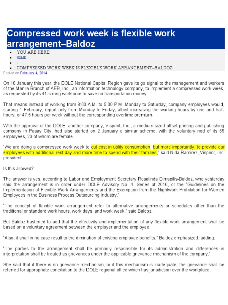 Compressed Work Week Is Flexible Work Arrangement PDF Employment