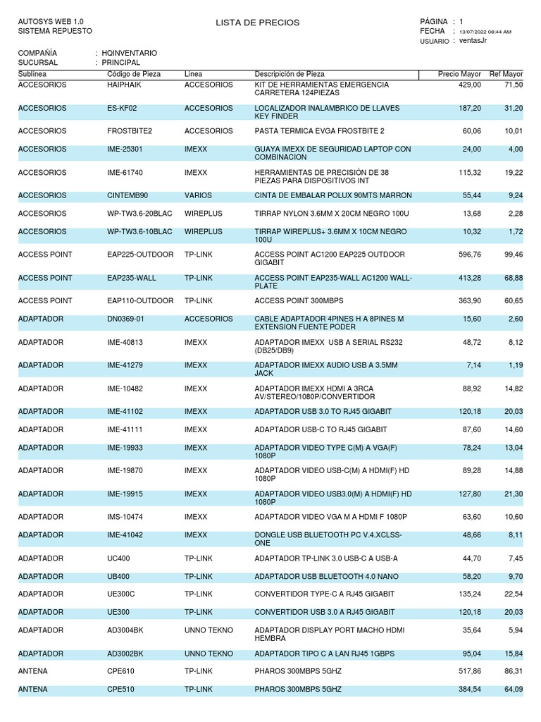 Lista de Precios de Accesorios y Electrónica | PDF | Unidad de estado ...