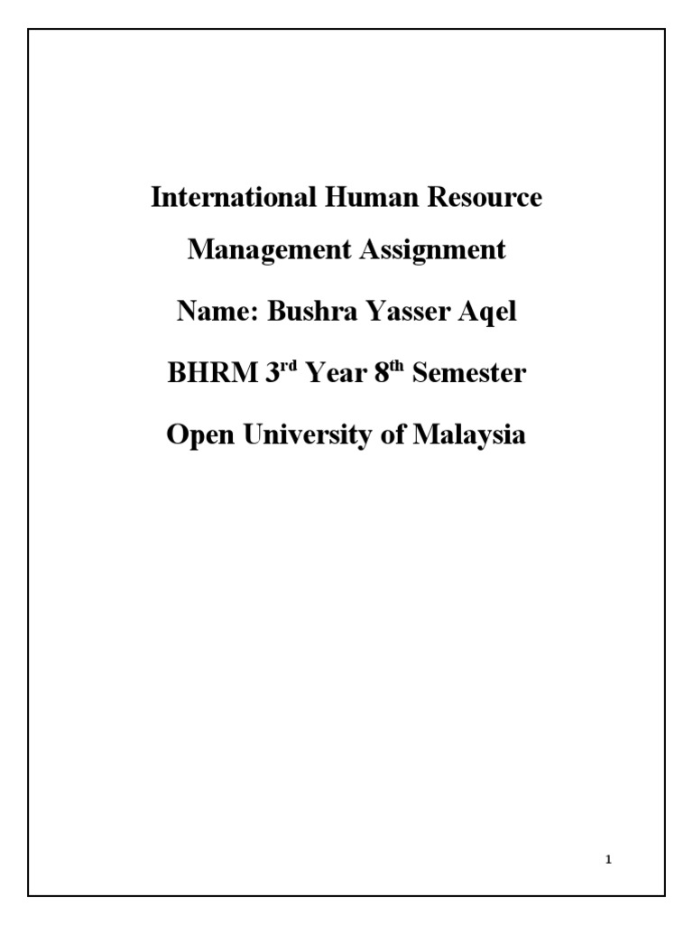 International Human Resource Management Assignment MC PDF Business
