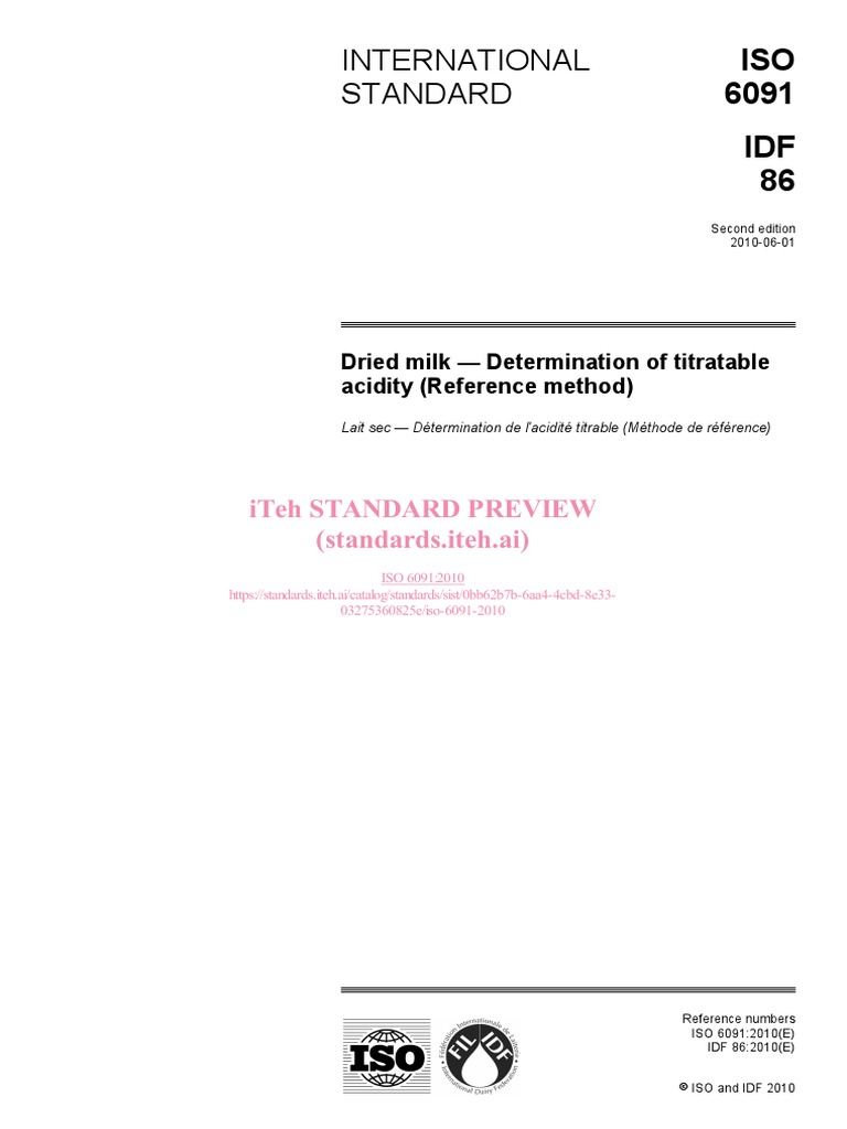 ISO-6091-2010 Titratable Acidity in Milk Powder | PDF | International ...