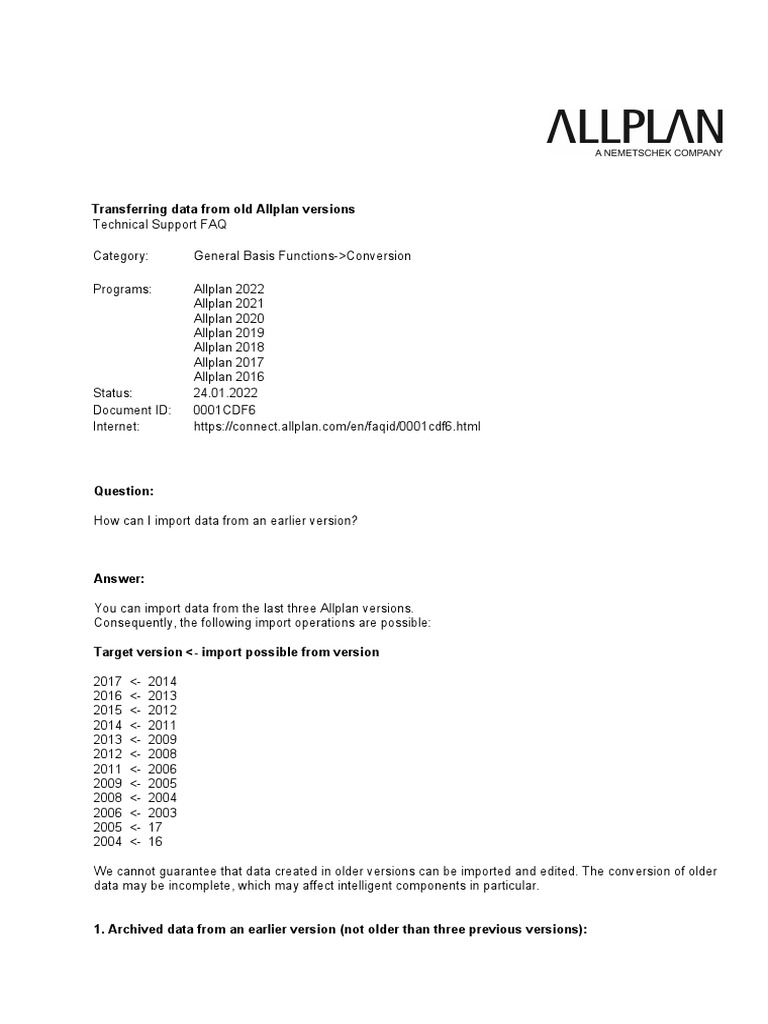 Transferring Data From Old Allplan Versions | PDF | Backup | Data