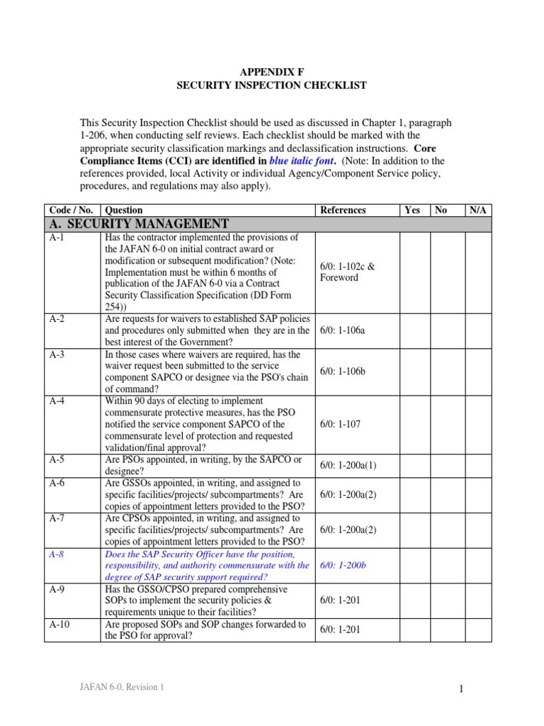 Security Inspection Checklist PDF Security Clearance Classified