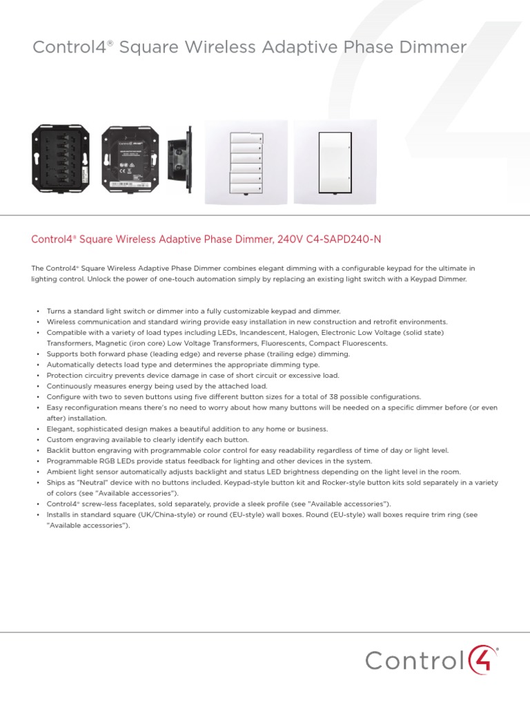 Control4 Square Wirless Adaptive Phase Dimmer PDF Compact
