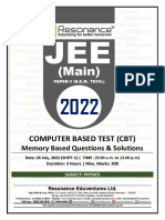 JEE Main 2022 July Session 2 Shift-1 (Dt 26-07-2022) Physics