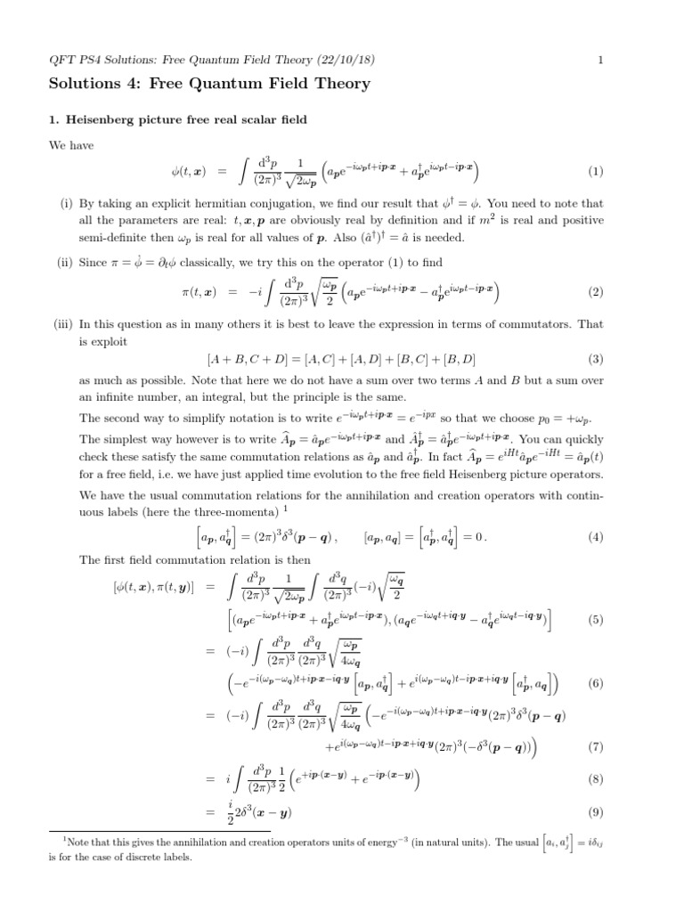 QFT Solutions for Free Scalar Fields | PDF | Quantum Field Theory ...