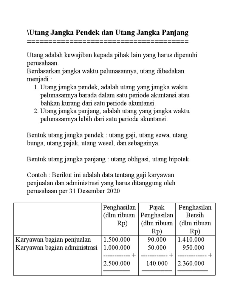 Utang Jangka Pendek dan Panjang Perusahaan | PDF | Pengelolaan Keuangan ...