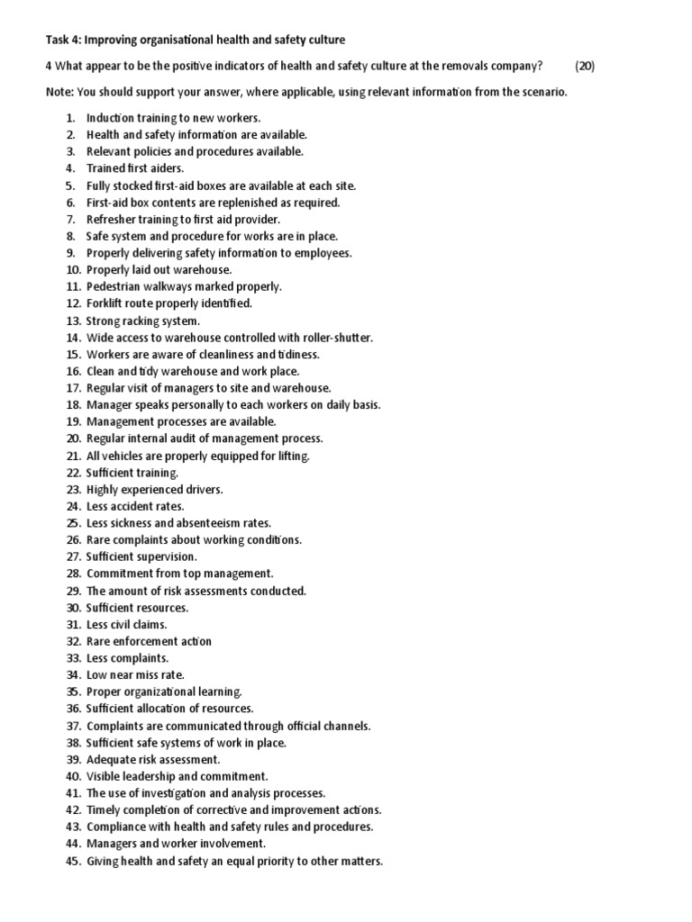 Task 4: Improving Organisational Health and Safety Culture | PDF