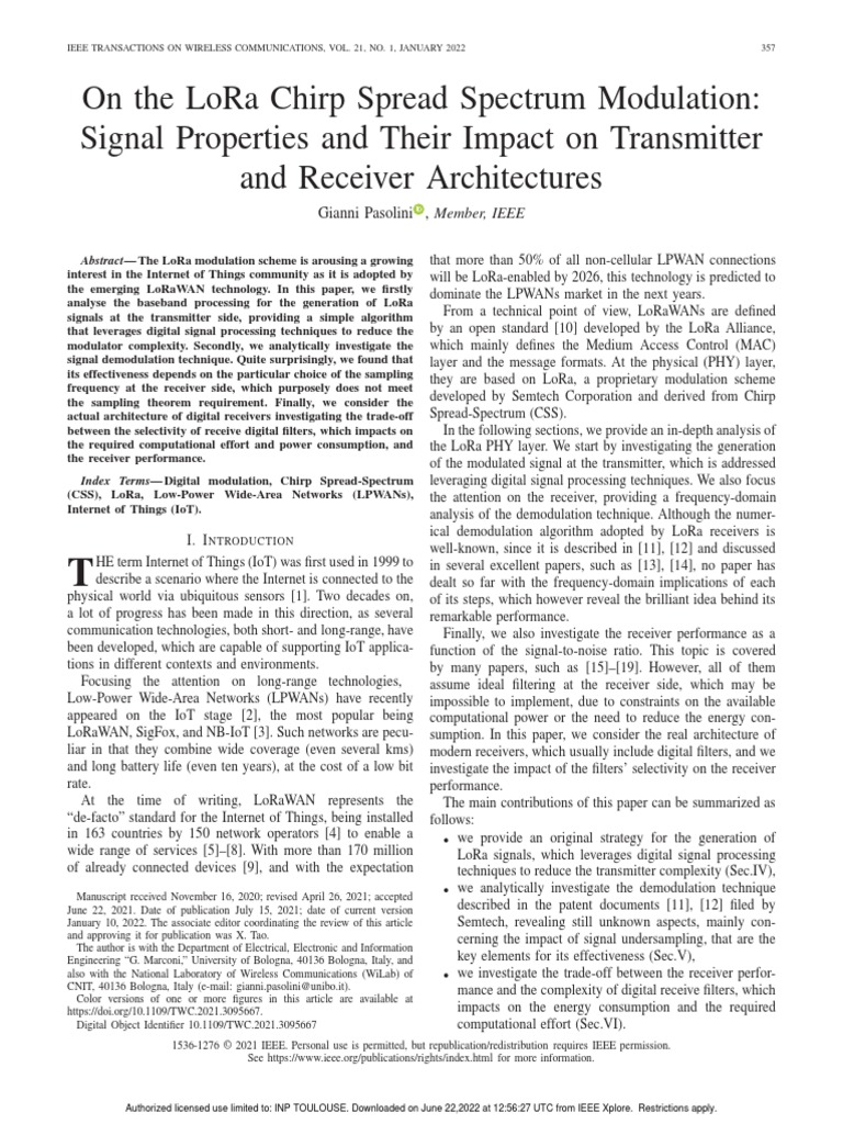 On The LoRa Chirp Spread Spectrum Modulation Signal Properties and ...