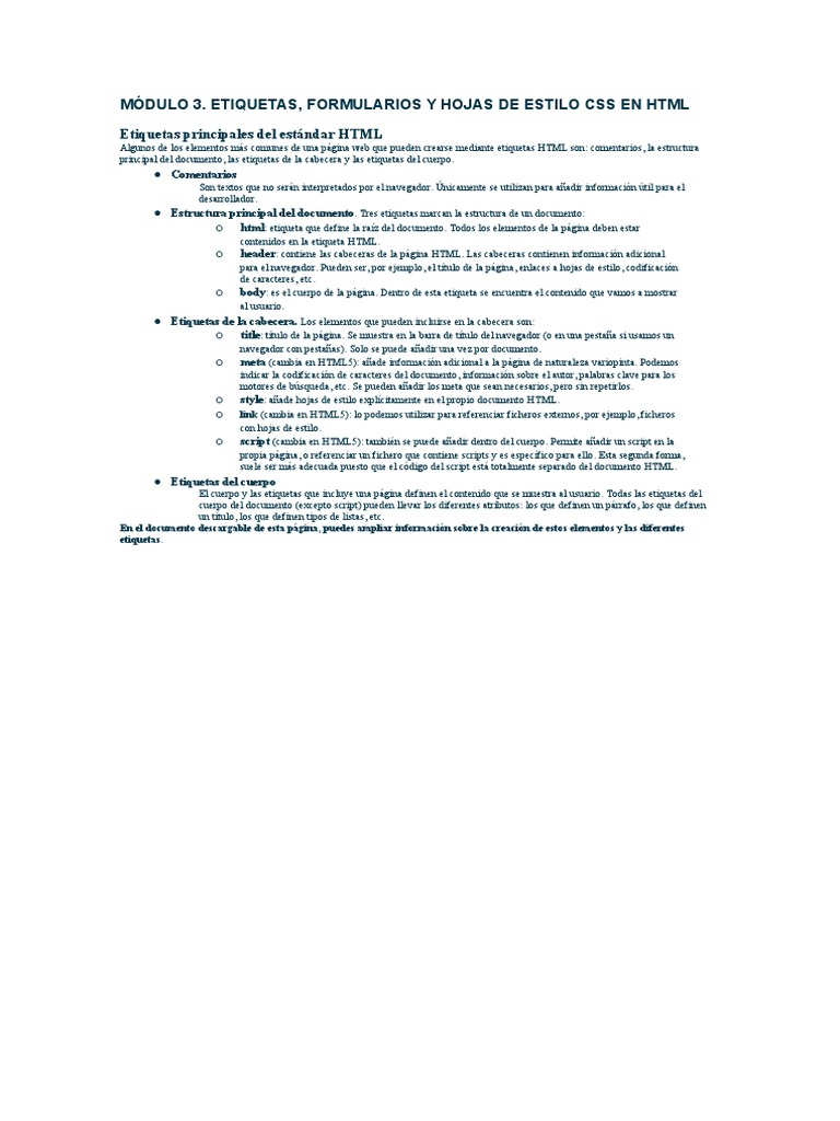 Etiquetas y Formularios en HTML | PDF | HTML | Ciencias de la Computación