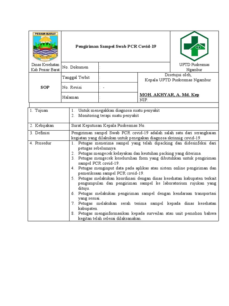 SOP Pengiriman Sampel PCR Covid-19 | PDF
