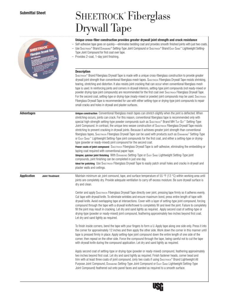 Sheetrock Fiberglass Drywall Tape Submittal J780A PDF Drywall