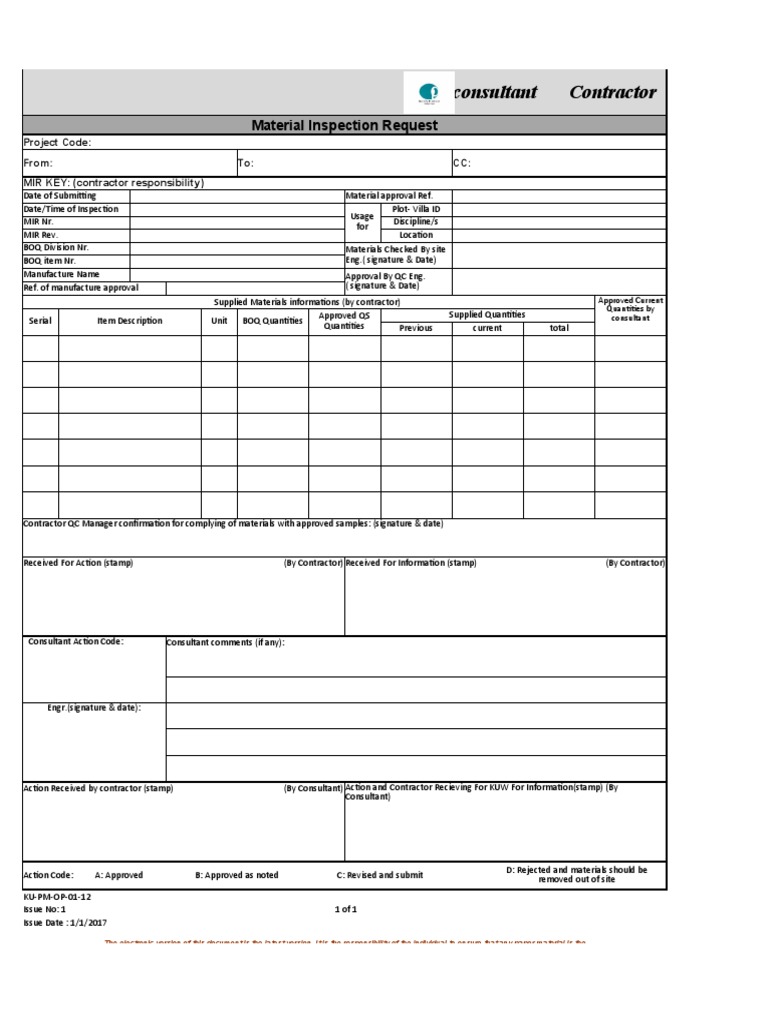 Material Inspection Request Template | PDF