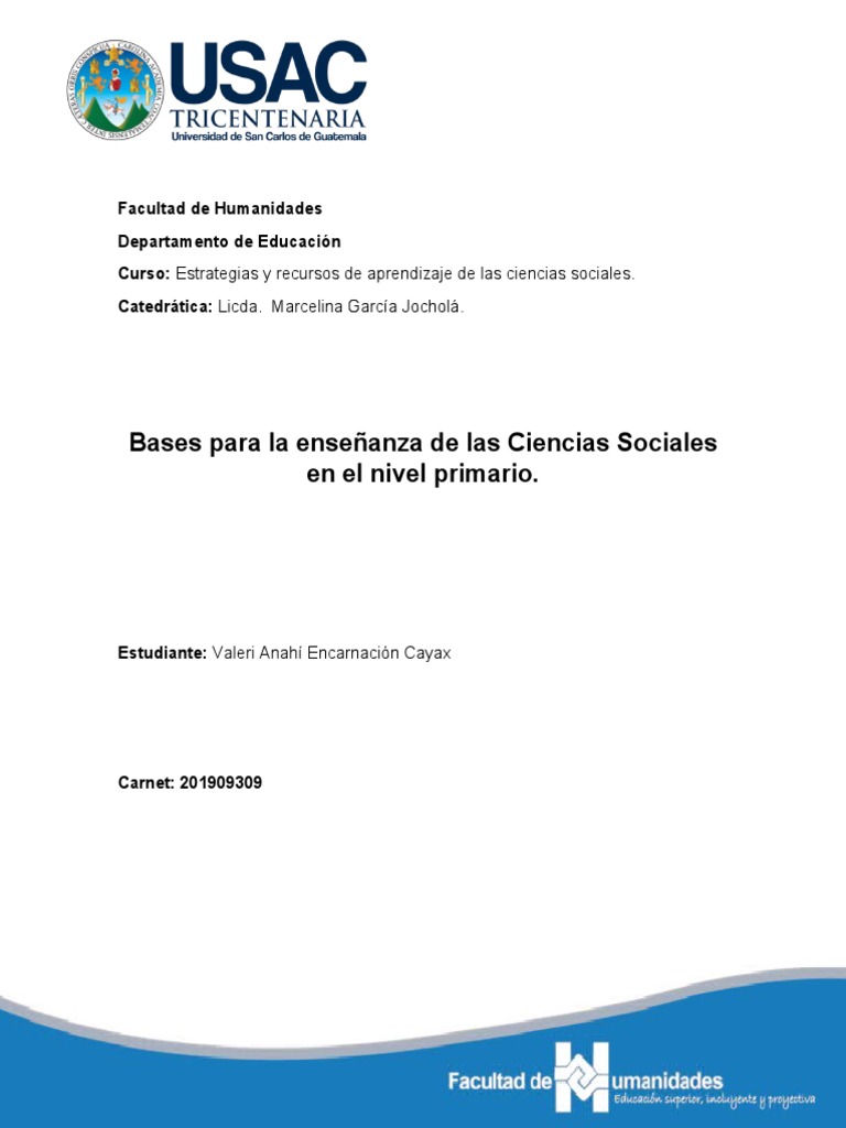 Bases para La Enseñanza de Las Ciencias Sociales en El Nivel Primario ...
