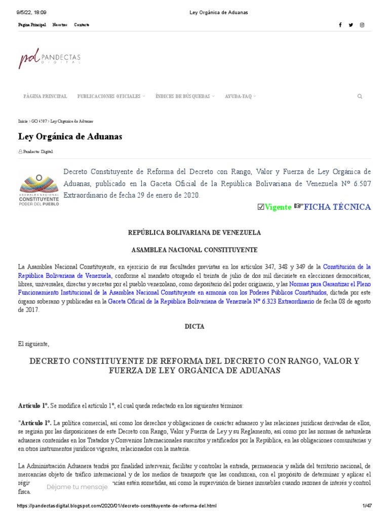 Ley Orgánica de Aduanas | PDF | aduana | Arancel