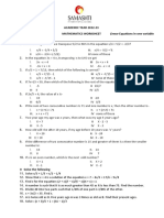 Grade 8 Mathematics Worksheet Linear Equations in One Variable