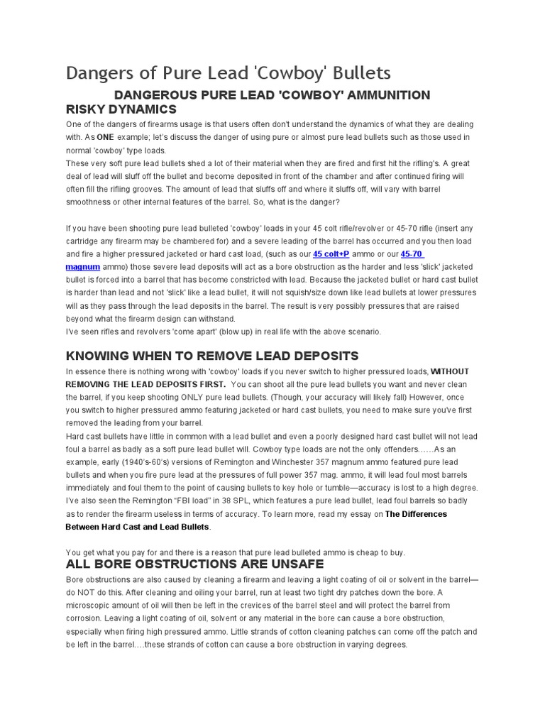 Dangers of Pure Lead Bullets and the Importance of Clearing Bore