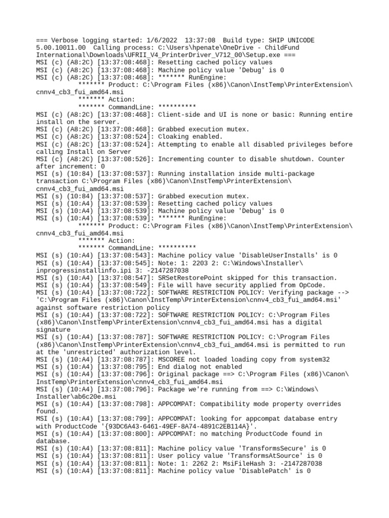 Canon Printer Driver Installation Log | PDF | Microsoft Windows ...